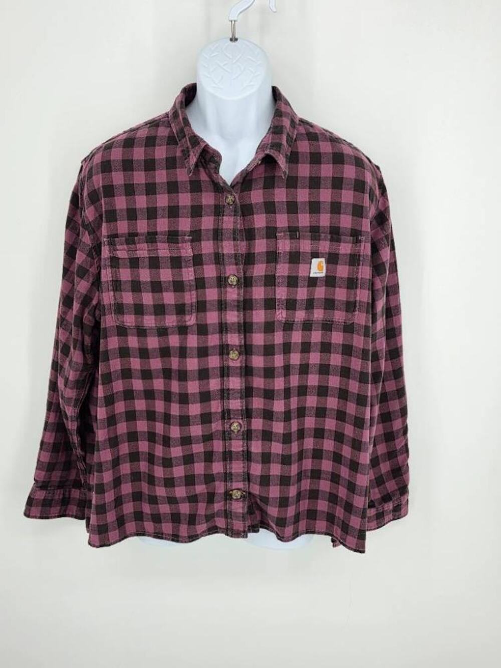 Carhartt Rugged Flex Flannel Shirt Purple Plaid Button Up Women Size XXL Loose